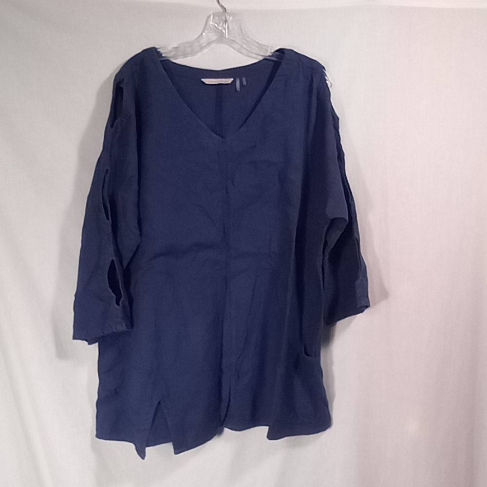 Soft Surroundings Blue V-neck Long Sleeve Smock Top Size XL